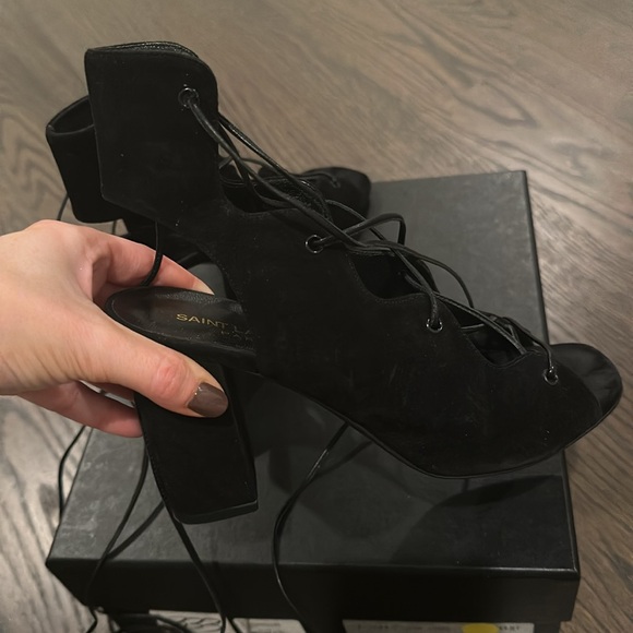 Saint Laurent women’s black lace up suede sandals SIZE 36.5 - Picture 5 of 7